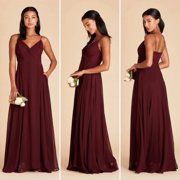 New NWT Birdy Grey “Kaia” Chiffon Gown Maxi Dress Cabernet Burgundy Wine Red - Picture 4 of 13